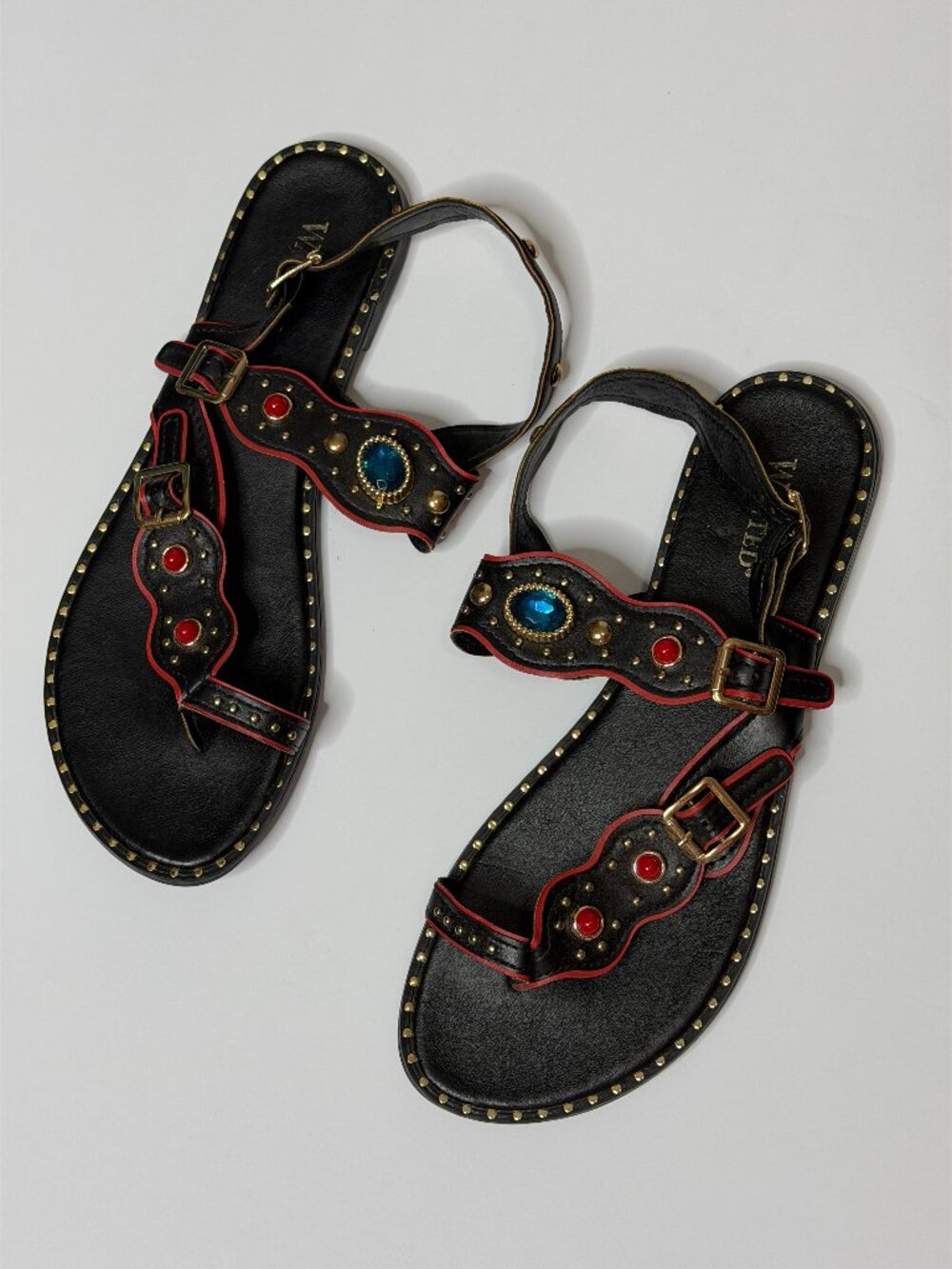 Black/Red/Blue Jeweled Sandals- Wanted Women's 8.5